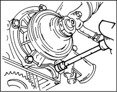 9. Loosen the mounting bolts and remove the coolant pump (illustration).