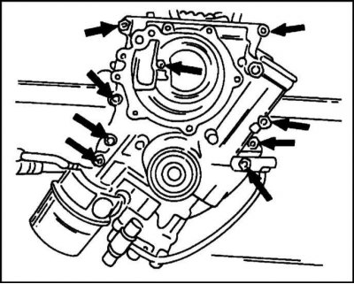 10. Remove the camshaft drive chain tensioner, timing case and oil pan in the sequence shown. If…