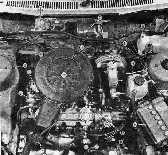 Slika 8. Motorni prostor Opel Ascone 1.3:1. Motor brisača vjetrobranskog stakla; 2. Motor…