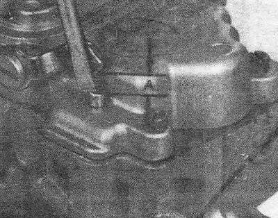 Figure 3.15. Adjusting the clearance between the lever and the accelerator pump rod: A = 7.8-8.2 mm.