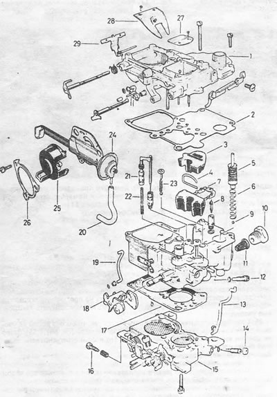 Figura 3.22. Carburator GM Varajet: 1. Capac; 2. Garnitură; 3. Piesa de etanșare; 4. Degetul…