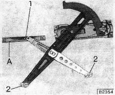 Рисунок 11.13. Роллеры регулятора механизма стеклоподъемника передней двери (1 и 2) и полоз…