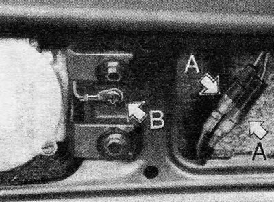 Slika 12.33. Motor brisača vjetrobranskog stakla stražnjih vrata - Hatchback. A - Kabel za…