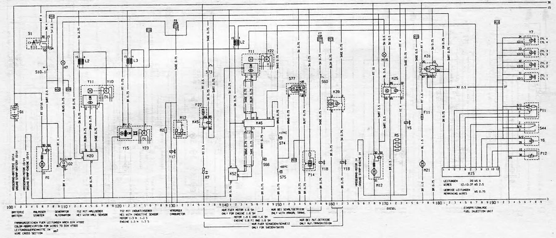 Электрическая схема для моделей 1986 года выпуска (Опель Аскона С 1981 ...
