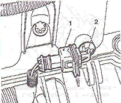 Figure 2.82. Disconnect wiring connector 1 from intake air temperature sensor 2.