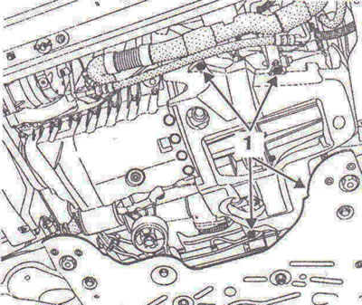 Figure 3.2. Remove the lower noise insulation of the gearbox at points 1.