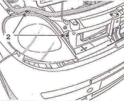 Figure 3.5. Unscrew the bolts 2 securing the headlights.