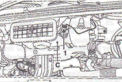 Figure 3.14. Remove heater radiator C by disconnecting wiring connector 1.
