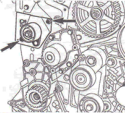 Figure 3.21. Remove the timing belt and unscrew the two bolts securing the tension roller bracket.