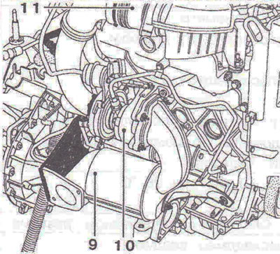 Figure 3.67. Location of injection system elements in the engine compartment: 9 - Catalyst; 10 -…