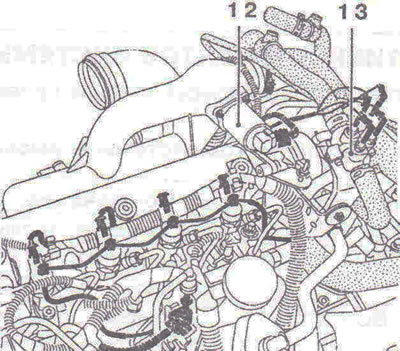 Figure 3.68. Location of injection system elements in the engine compartment: 12 - Exhaust gas…