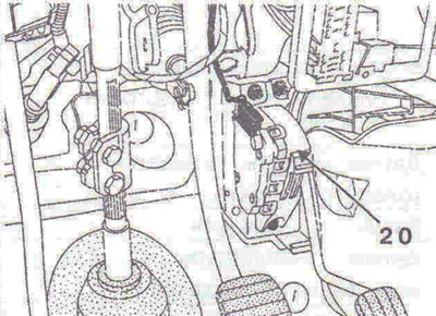 Figure 3.73. Location of injection system elements in the engine compartment: 20 - Fuel pedal…