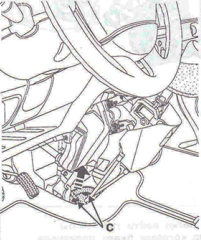 Figure 5.92. Lift the protective material to remove the two nuts C securing the gear selector and…