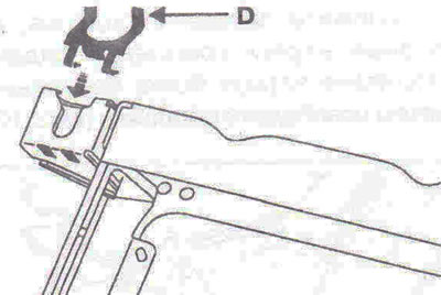 Figure 10.22. Check for the presence of the metal bracket D on the left rear bottom of the frame…