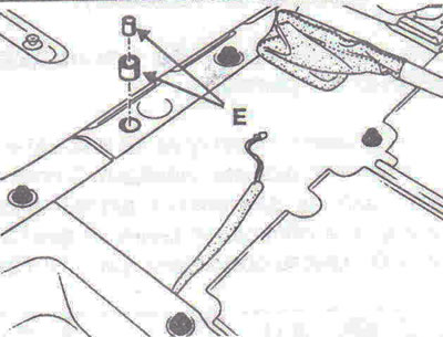 Figure 10.23. Ensure that seat leveling spacers E are present at each mounting point.