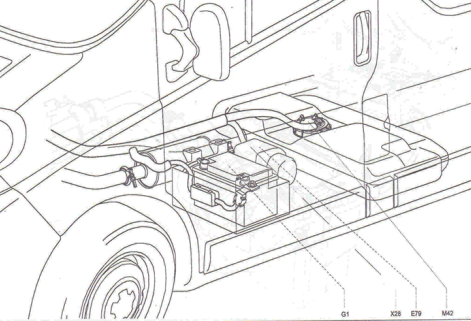 Wiring location under the body of a car with a diesel engine