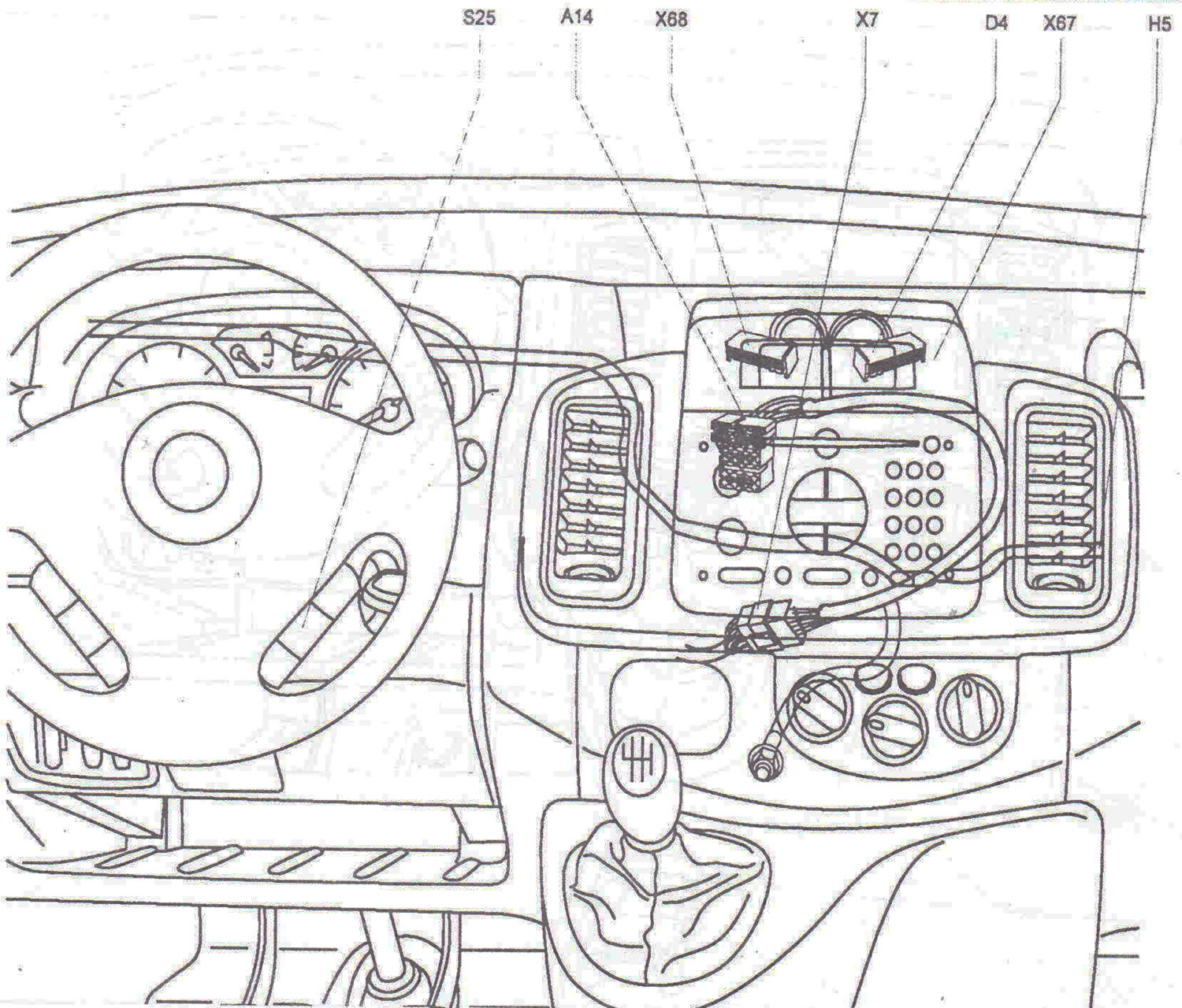 The central part of the instrument panel with navigation system and «Telematic» system