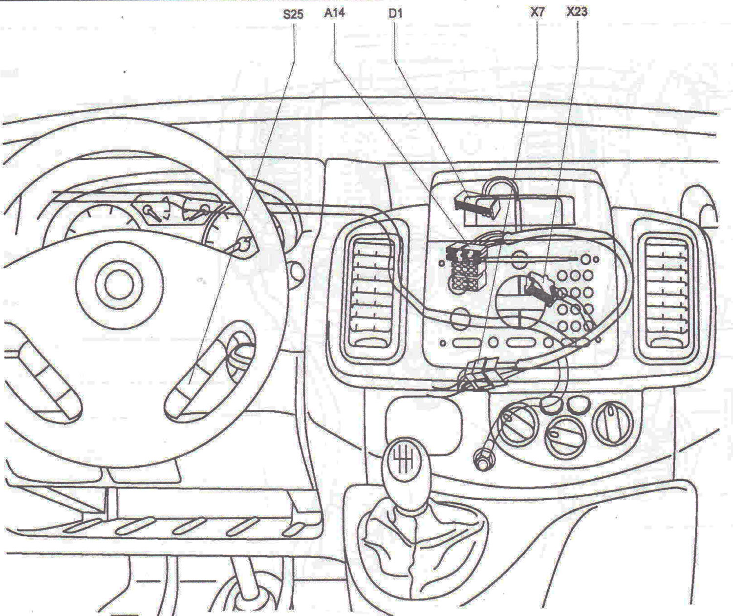 The central part of the instrument panel with the radio receiver