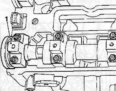 When installing the front camshaft bearing caps (1), apply an even layer of sealant to the mating…