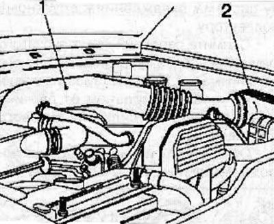 Install the air intake tube (1) and air filter housing cover (2) as an assembly (see the relevant…