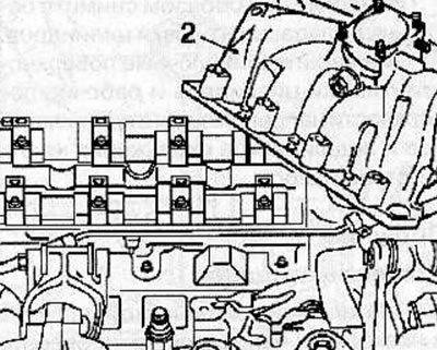 Remove the exhaust manifold (2) from the cylinder head.