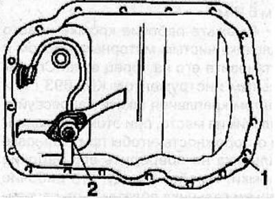 Remove the oil level sensor (2) from the oil pan (1).