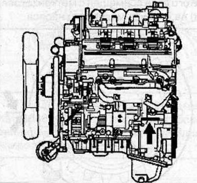 The engine number is stamped on the rear left side of the cylinder block, just above the starter.