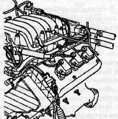Mark the location and disconnect all hoses, connectors and cables from the cylinder head cover area.