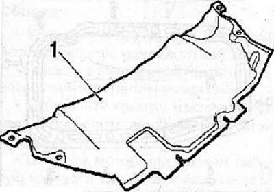 Remove 6 bolts and gearbox guard (1).