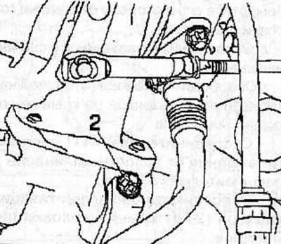 Remove 2 bolts (1 and 2) and remove the manifold support bracket.
