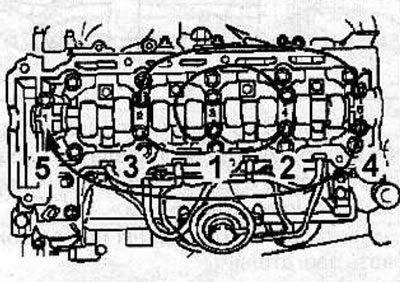 Install the camshaft bearing caps and tighten their mounting bolts in a spiral pattern, following…