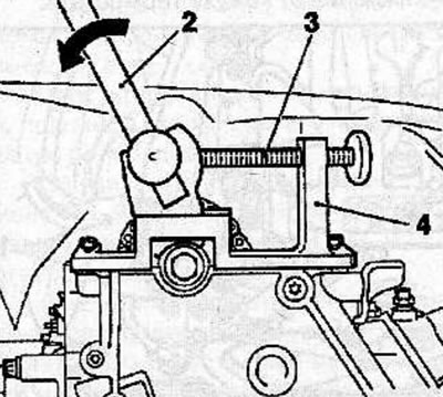 Insert the handle (2) into the hole in the stop shoe and gently push it in the direction of the…