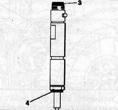Instalați inele O noi (3 și 4) pe injectoarele de combustibil.