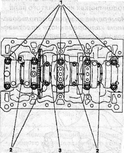 After installing the crankshaft main bearing rear cover, pressurize the side channels (arrows) on…