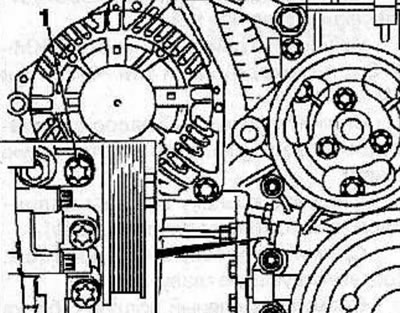 Unscrew the plug (1) from the timing drive housing, then carefully remove the sealing ring, spring…