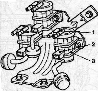 Deconectați conectorul (2) și furtunurile de vacuum (1) de la electrovalva de control al presiunii…