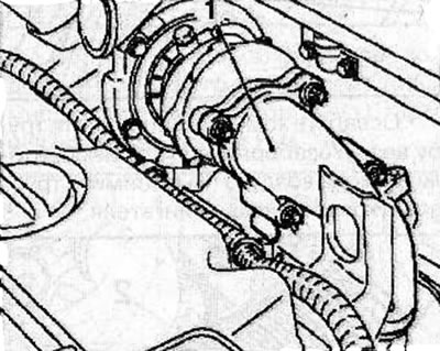 Disconnect the bypass manifold (1) from the turbocharger.