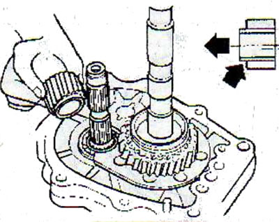 Install the reverse gear pinion onto the intermediate shaft with the protrusion on the pinion…
