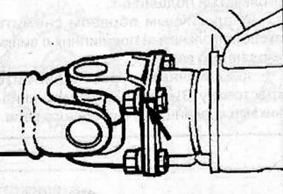 Mark the relative positions of the propeller shaft flanges and drive flanges on the front and rear…