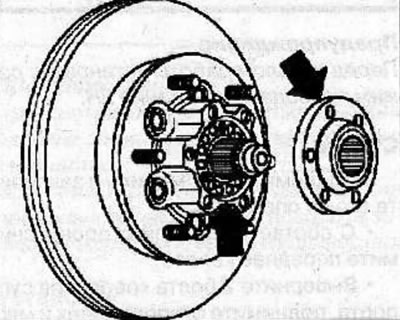 Apply a bead of sealant (arrows) to the mating surfaces of the hub and hub drive flange.