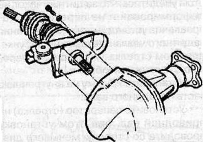 Remove 4 bolts and remove the drive shaft assembly from the front axle gearbox housing.