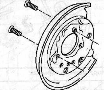 Remove the bolts and remove the rear brake cover from the hub support.