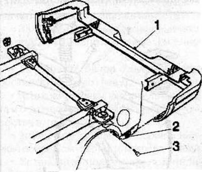 Loosen the bolts (3) and, pulling back, remove the rear bumper (1) from the vehicle.