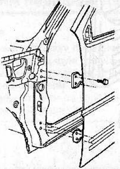 While an assistant supports the door, remove the door hinge bolts and remove the door from the…
