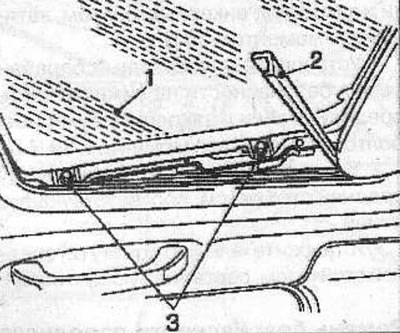 Remove the front trim (2), unscrew the 4 bolts (3) and remove the glass (1) from the sunroof frame.