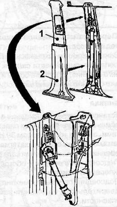 Remove the lower trim (2) of the B-pillar (see the relevant chapter).