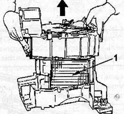 Separate the two sections of the air temperature control unit housing and remove the heater…