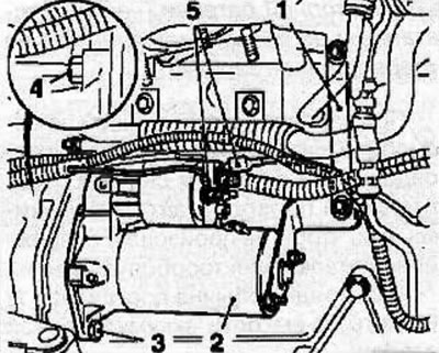 Disconnect the exhaust manifold stand (1) from the cylinder block, then disconnect the stand from…