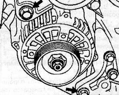 Remove 2 bolts and remove the generator from the bottom of the engine compartment.