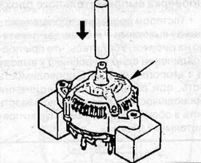 Use a press to push the rotor out of the front cover of the generator.
